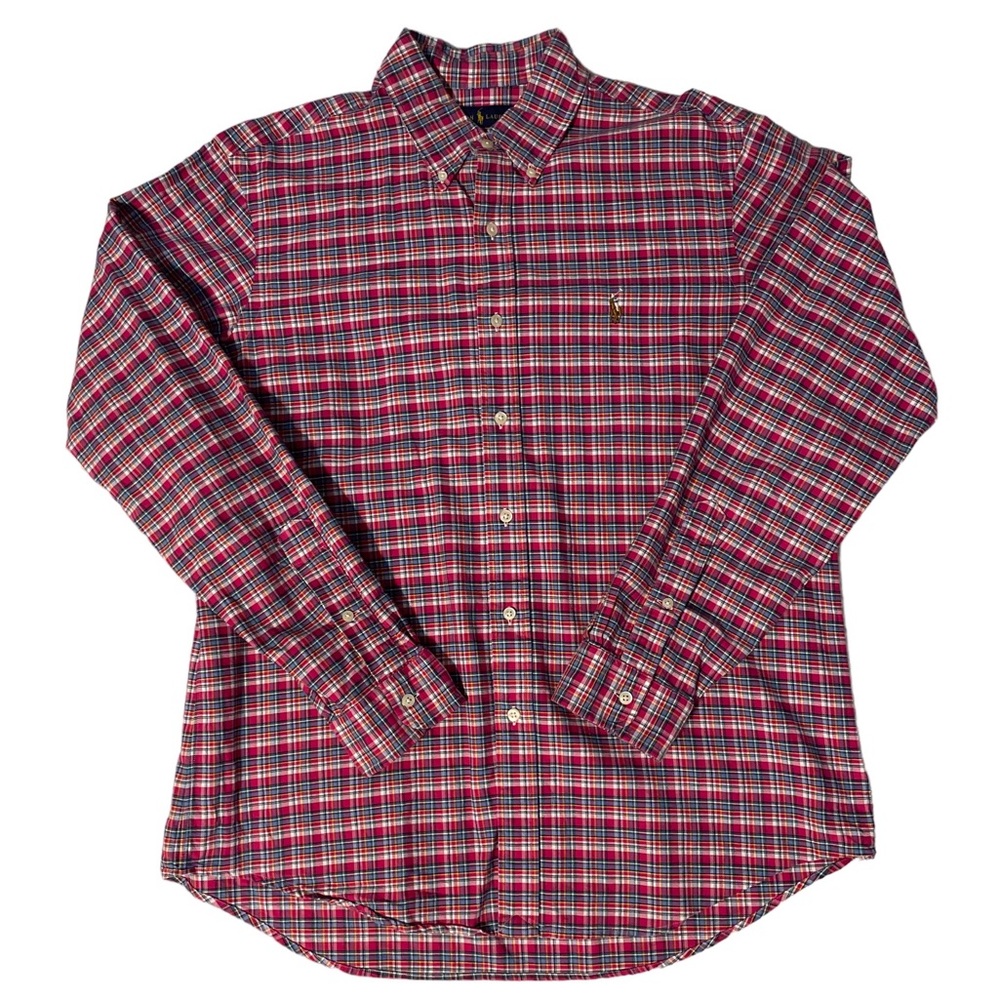 Ralph Lauren Oxford Pink Colorful Plaid Button Down Long Sleeve Shirt Sz L